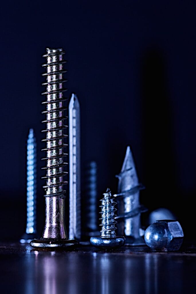 Close-up of a threaded fastener (screws and bolts)