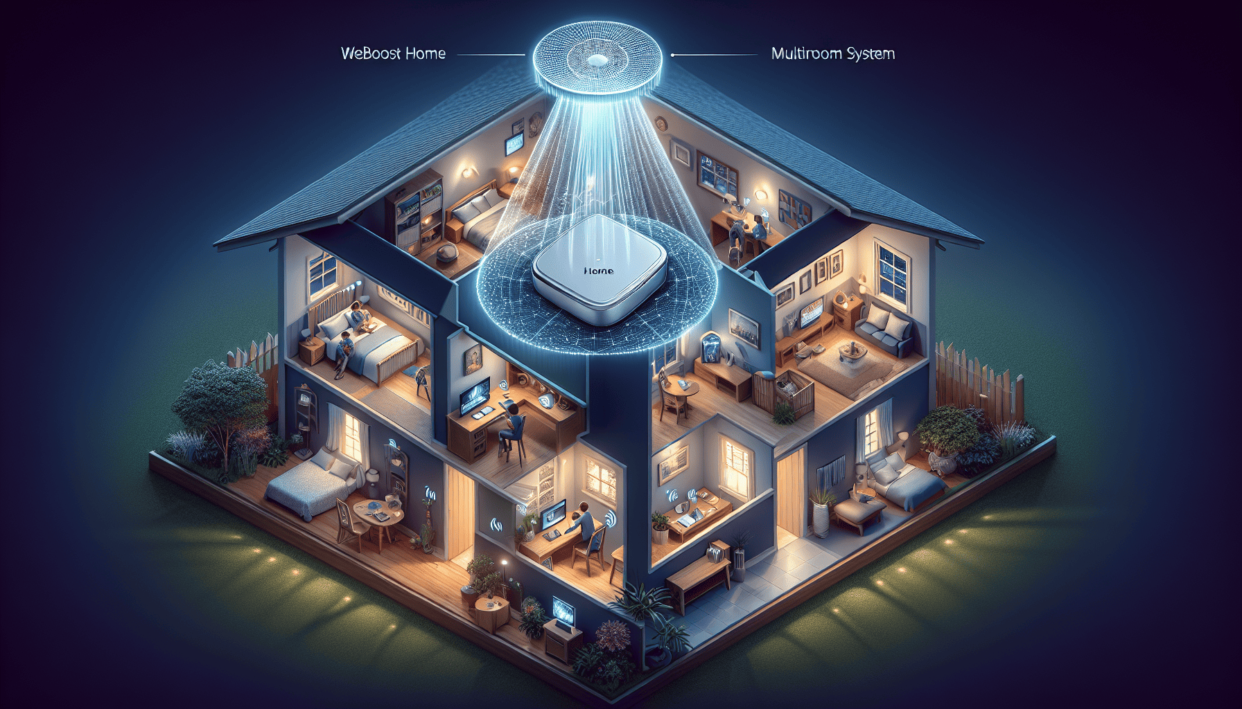 Illustration of HiBoost 10K Plus Pro Home MultiRoom in a medium-sized home