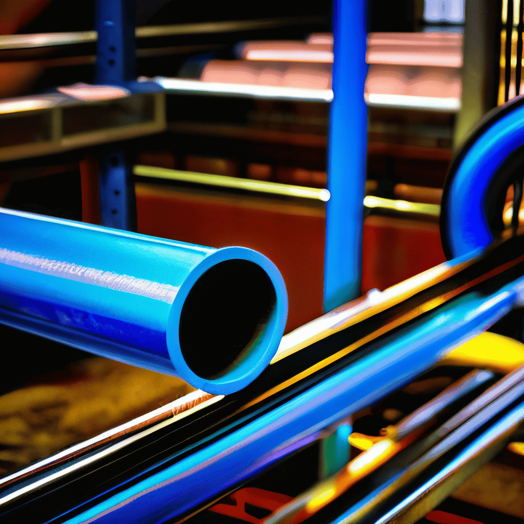 A photo of the extrusion process in a manufacturing setting focusing on PE-Ea pipes.